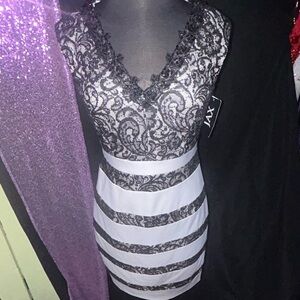 Jax Black and Ivory Satin & Sequins Dress NWT